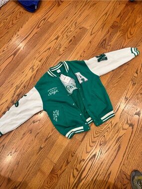 Zara Green and White Kids Letterman Jacket